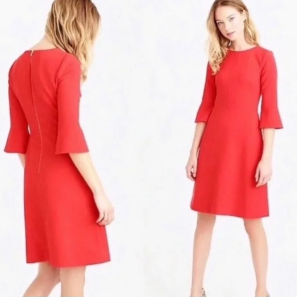 J. Crew Bell Sleeve Crepe Dress Size 6 Papaya Red E7848